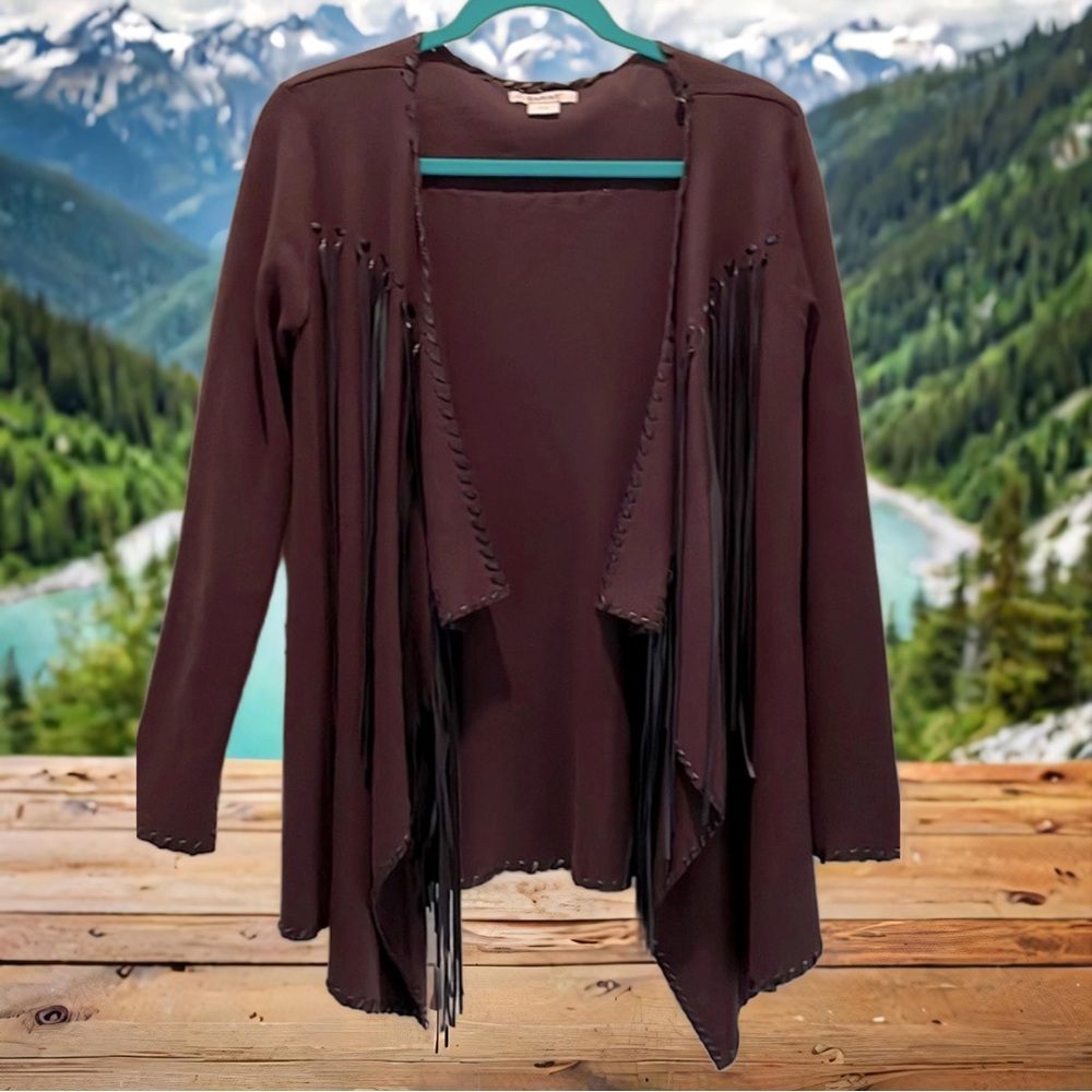S  ARIAT S Ladies Western LongSleeve Cardigan with Long Fringe V-Front opening